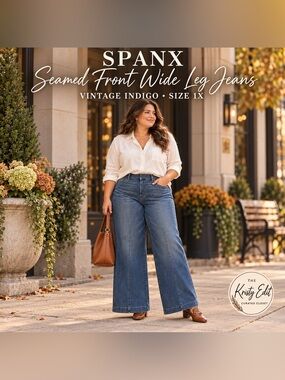 SPANX Seamed Front Wide Leg Pull-On Jeans Vintage Indigo 1X 20407R